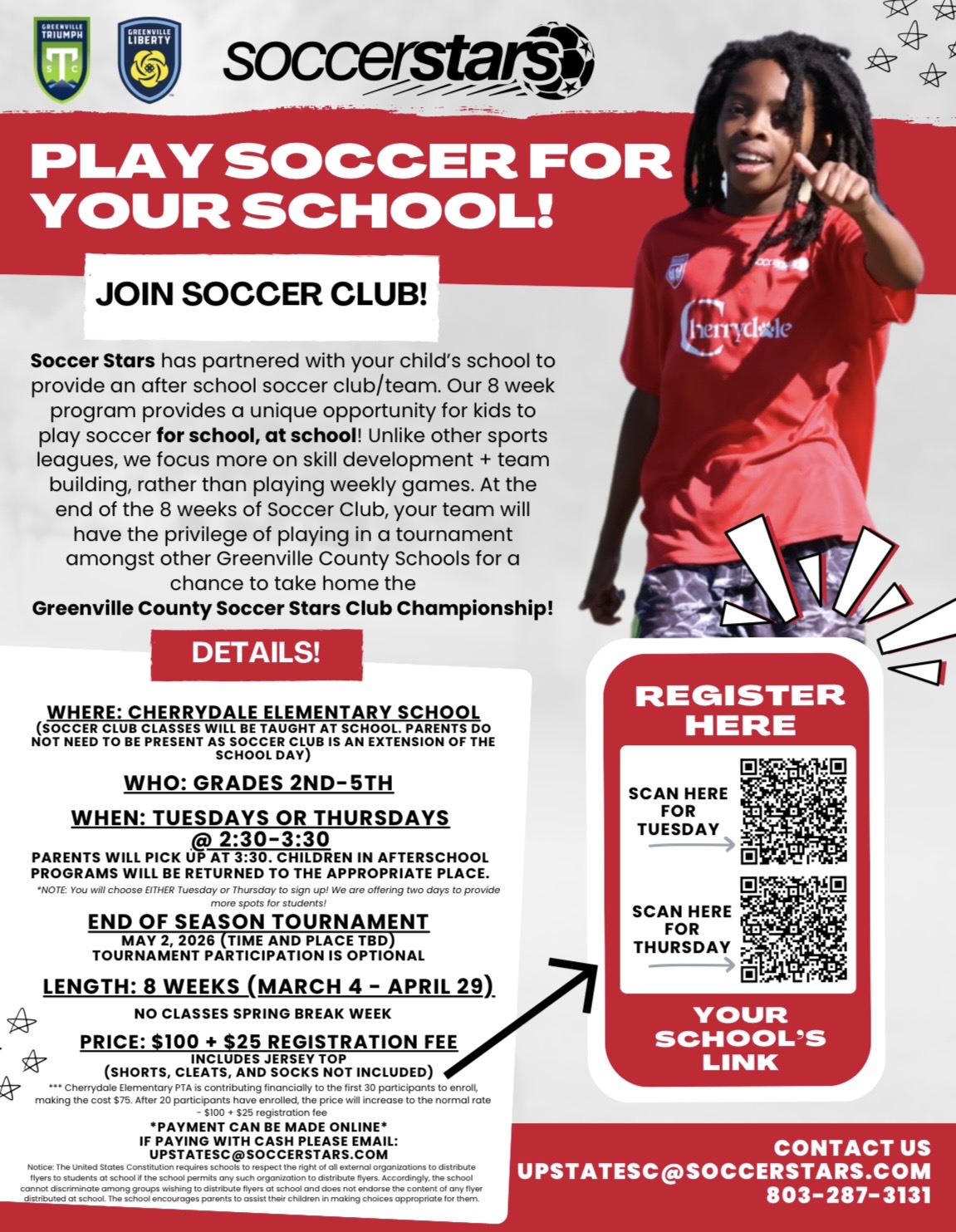 You can play soccer for Cherrydale with Soccer Stars